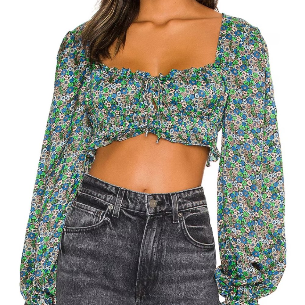 For Love & Lemons Alisa Crop Top in Green